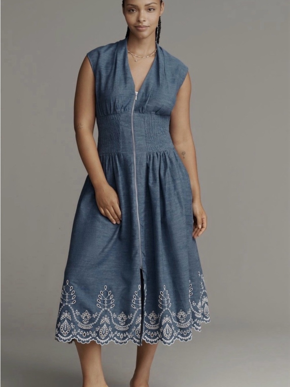 New Anthropologie Tommie denim embroidered dress 3x